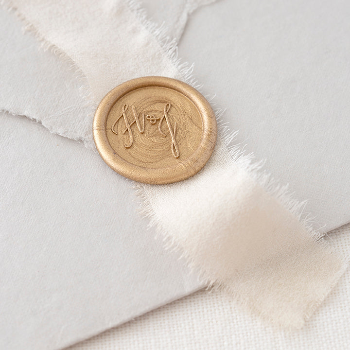 Gold Monogram Self-Adhesive Wax Seal for Fine Art Wedding | Heirloom Seals