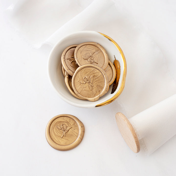 Gold Peony Bud Wax Seals for Fine Art Wedding | Heirloom Seals