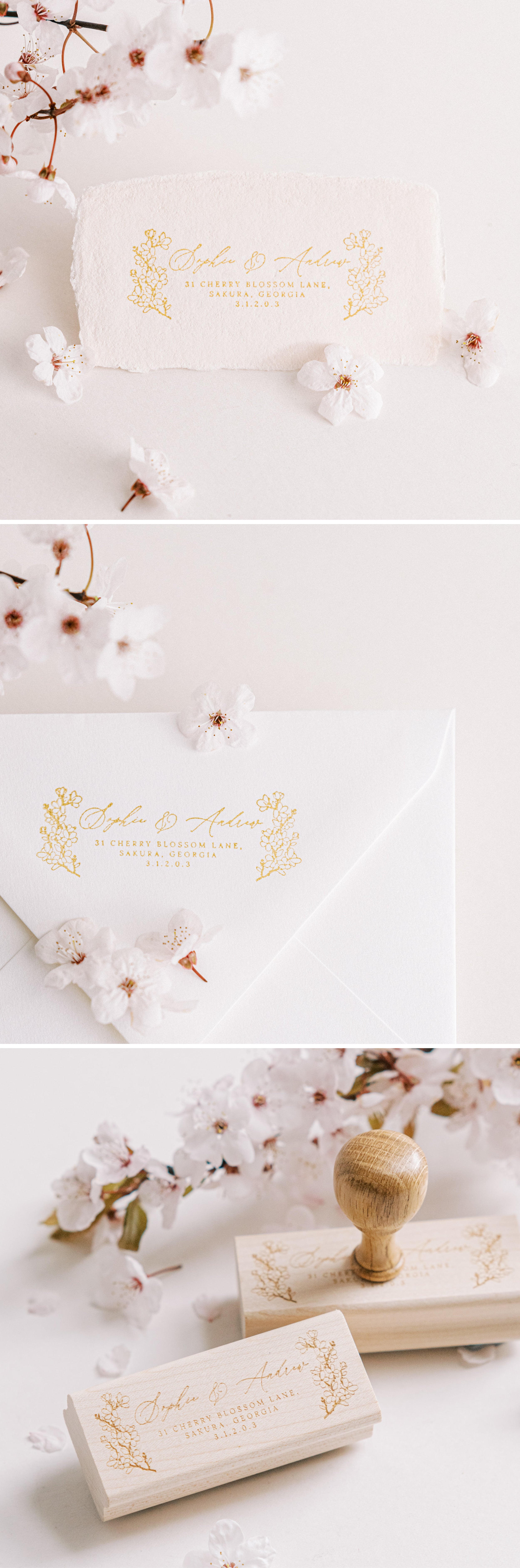 Haruki Cherry Blossom Return Address Rubber Stamp Design | 'Sakura' Cherry Blossom Embellishments for Blush Pink Spring Wedding | Heirloom Seals