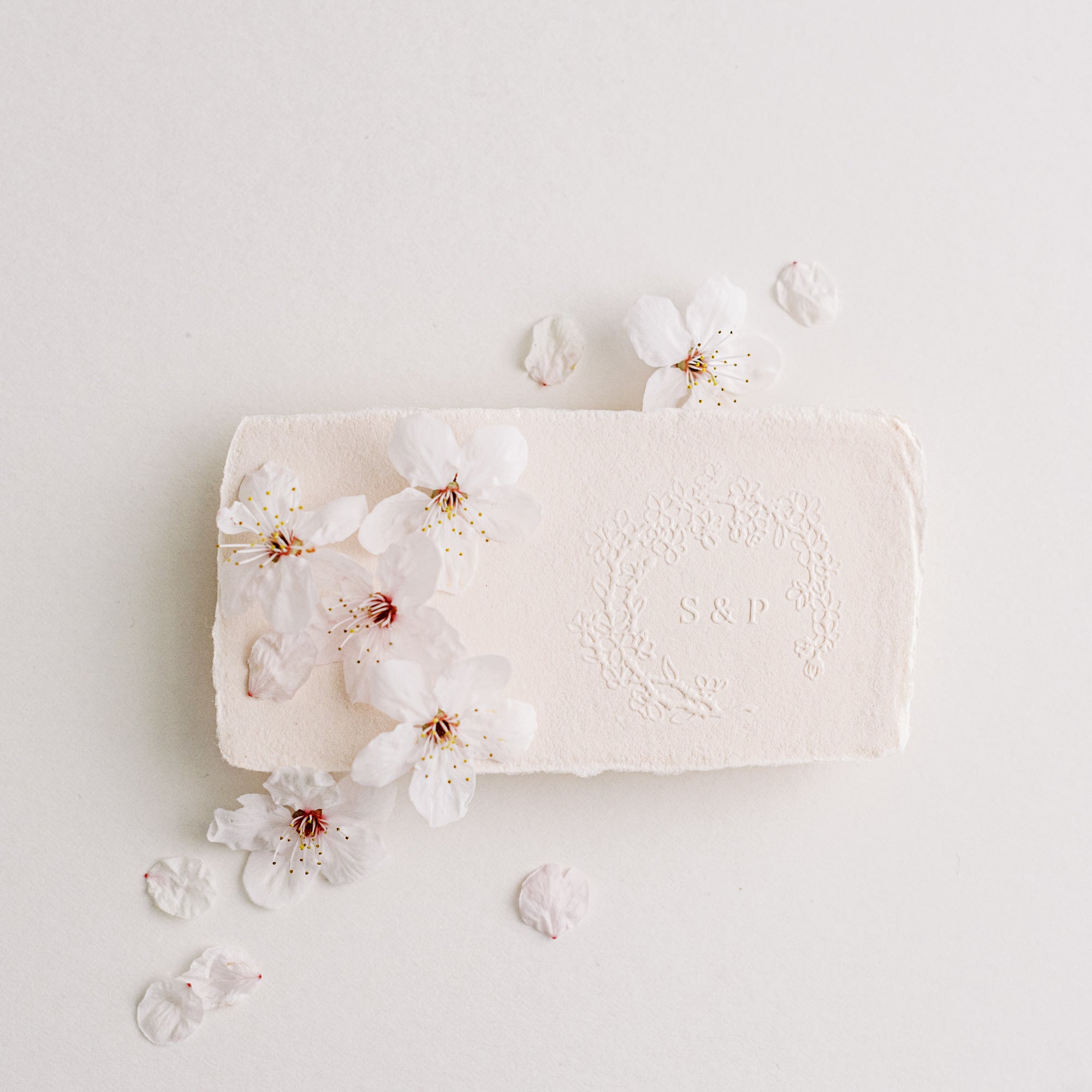 Ichika Cherry Blossom Botanical Classic Monogram Embosser for Embossed Fine Art Wedding Invitation Envelopes, Menus & Packaging | Cherry Blossom Blush Pink Spring Weddings | Heirloom Seals