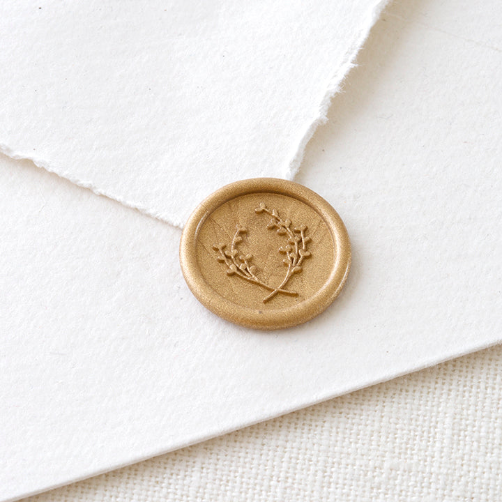 Gold Botanical Wreath Self-Adhesive Wax Seals for Outdoor Wedding Invitations & Menus | Heirloom Seals