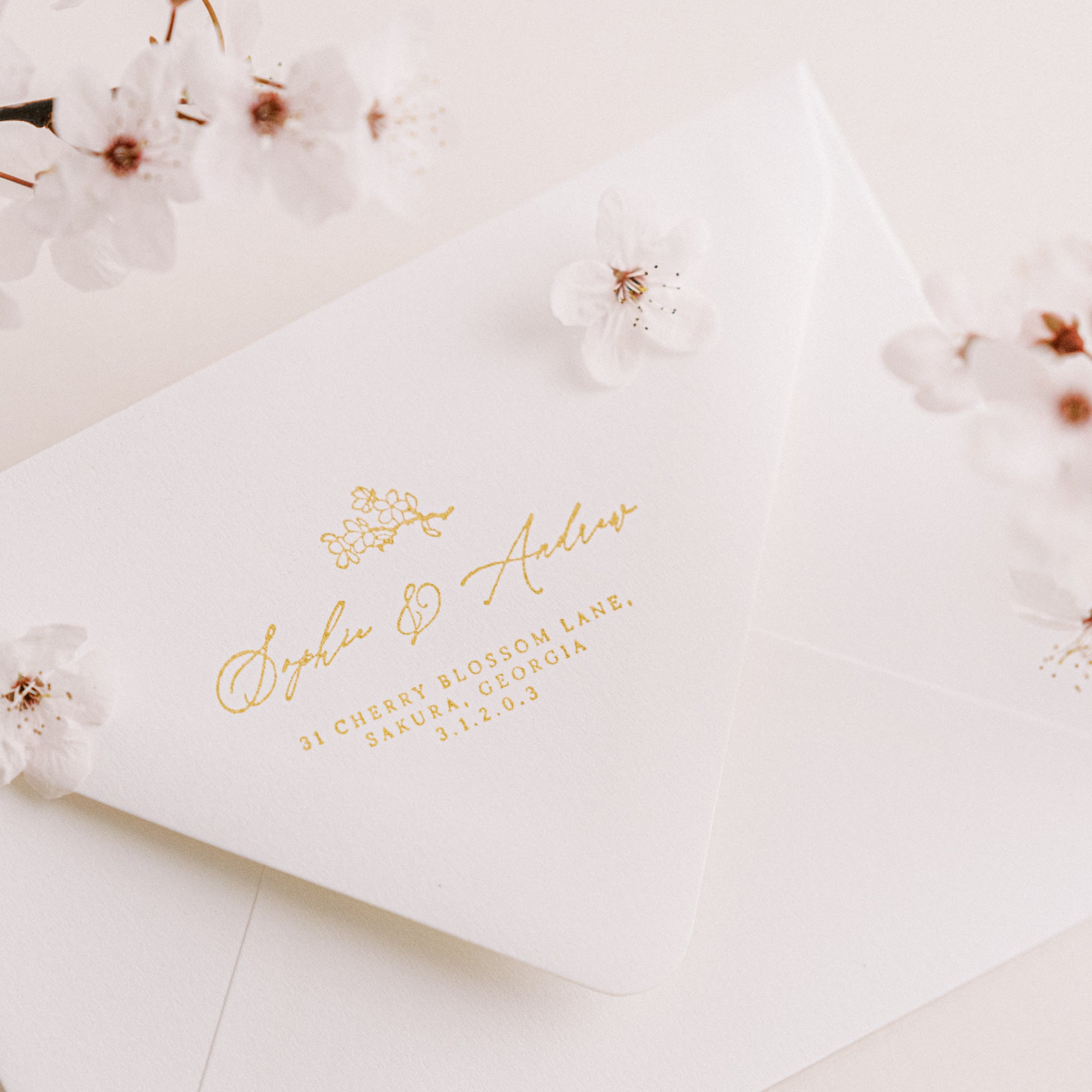 Misaki Cherry Blossom Return Address Rubber Stamp for Fine Art Weddings | Cherry Blossom Blush Pink Spring Wedding Inspiration | Heirloom Seals