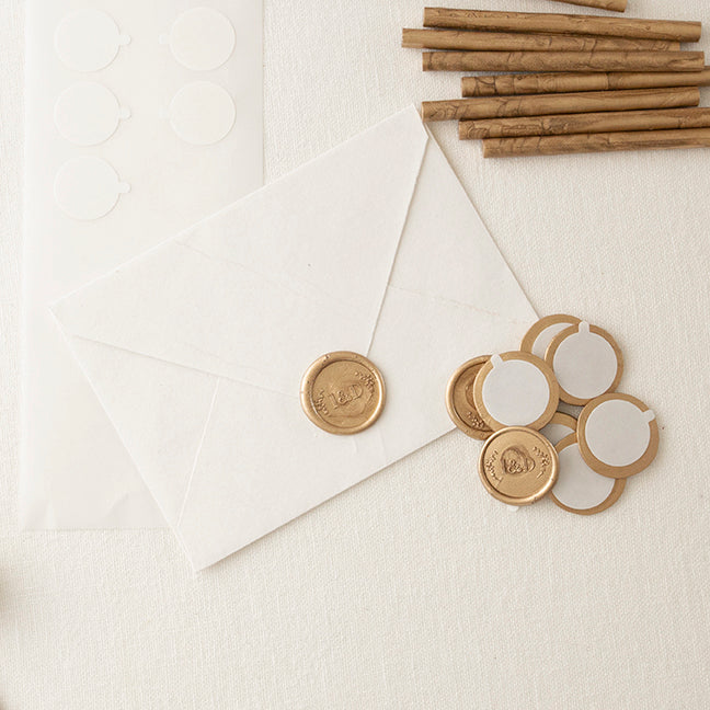 Gold Wax Seals Sticker Applied To Back Of Envelope | How To Use Self-Adhesive Seals | Heirloom Seals
