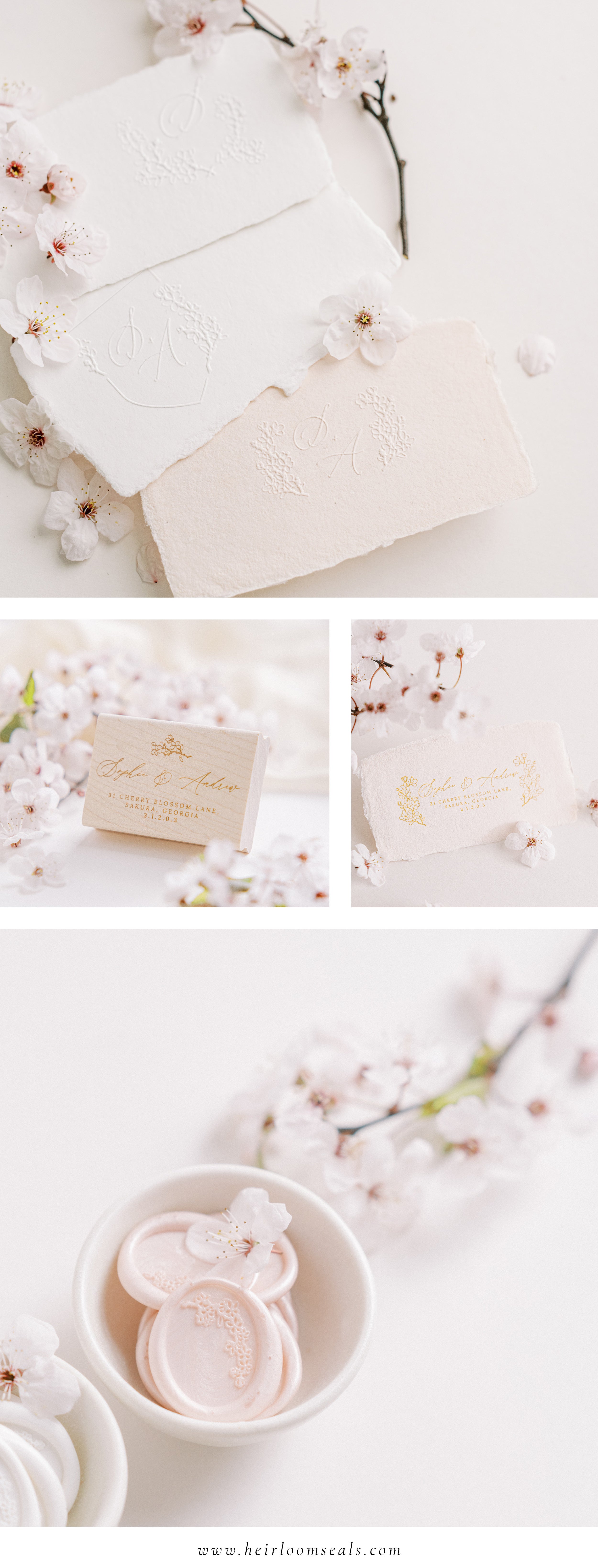 'Sakura' Cherry Blossom Collection for Fine Art Wedding Invitations | Wax Seals, Rubber Stamps and Embossers | Heirloom Seals