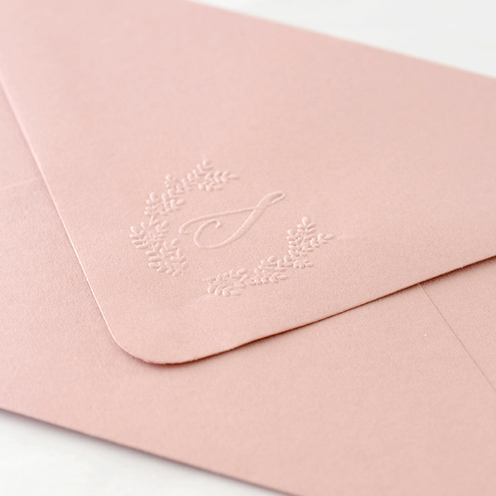 Sophia Laurel Botanical Script Monogram Embosser for Embossed Wedding Invitations | Heirloom Seals