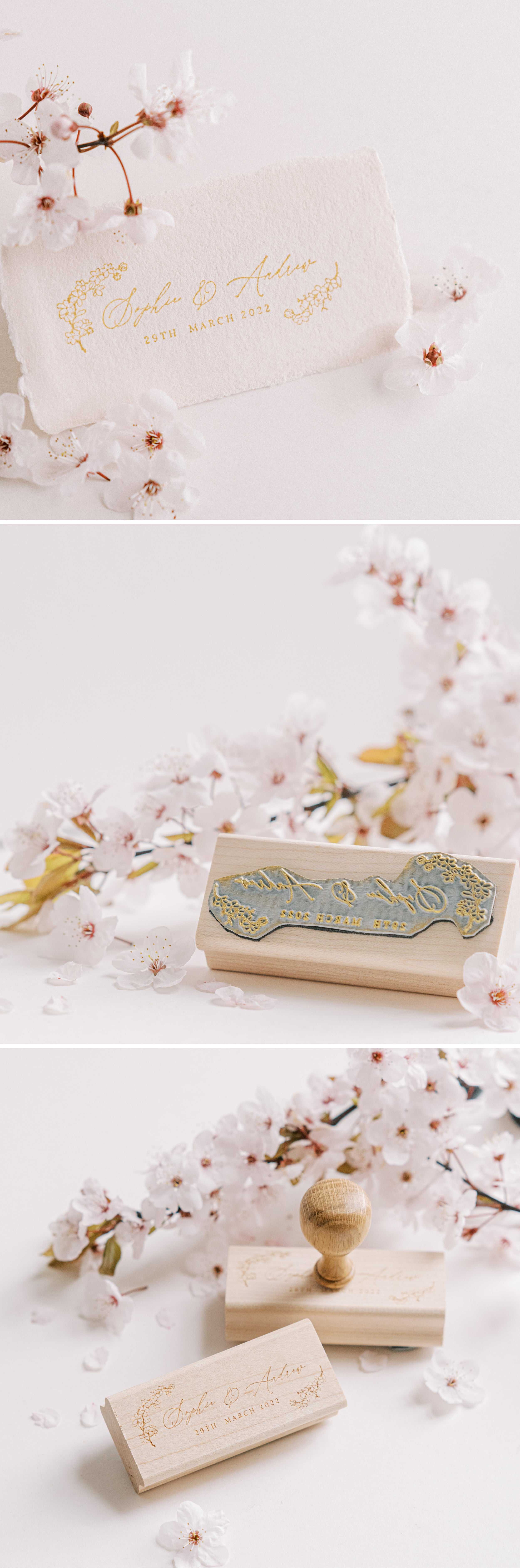 Suki Cherry Blossom Save The Date Rubber Stamp Design | 'Sakura' Cherry Blossom Embellishments for Blush Pink Spring Wedding | Heirloom Seals