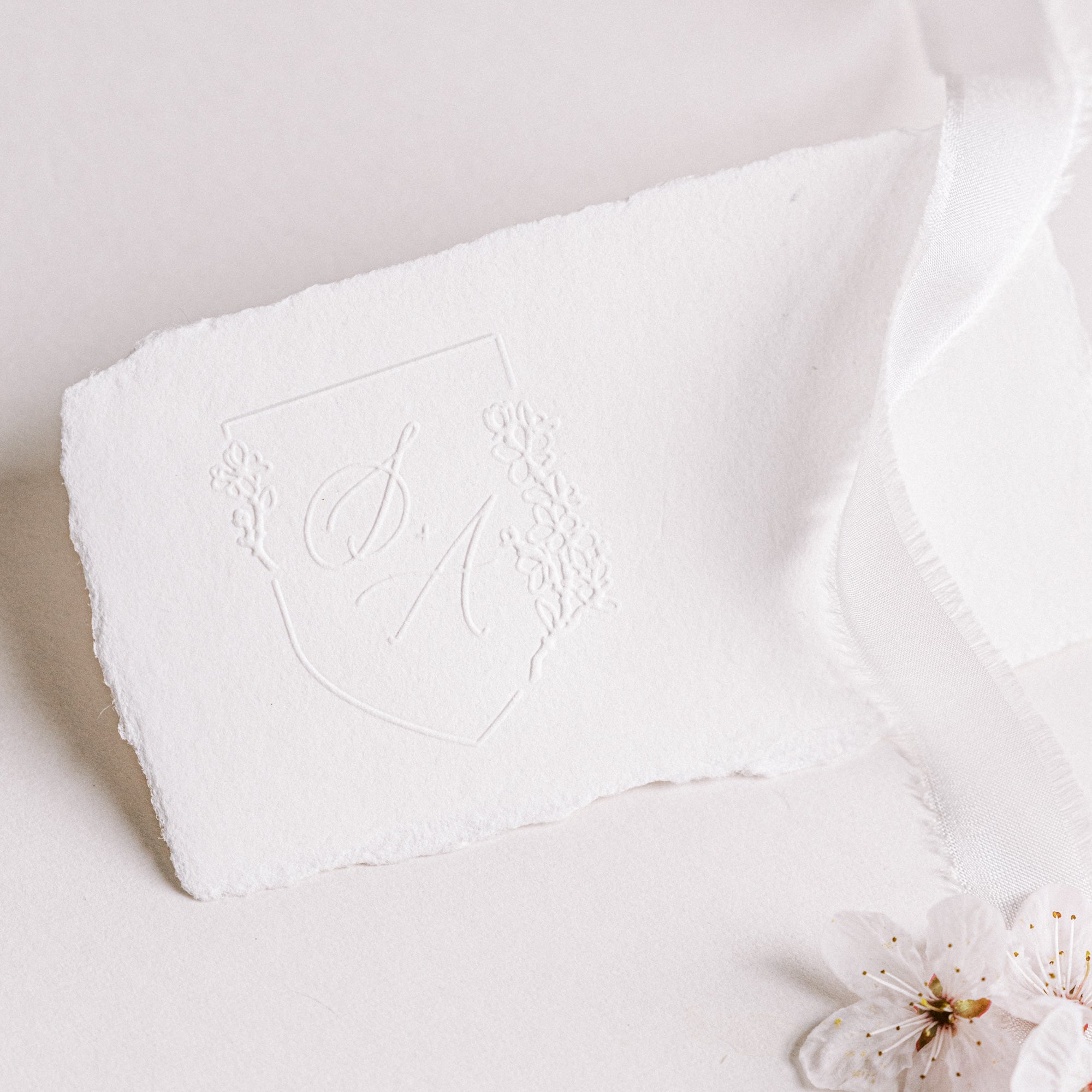 Yoshino Cherry Blossom Calligraphy Script Monogram Embosser for Embossed Fine Art Wedding Invitation Envelopes, Menus & Packaging | Cherry Blossom Blush Pink Spring Wedding Inspiration | Heirloom Seals