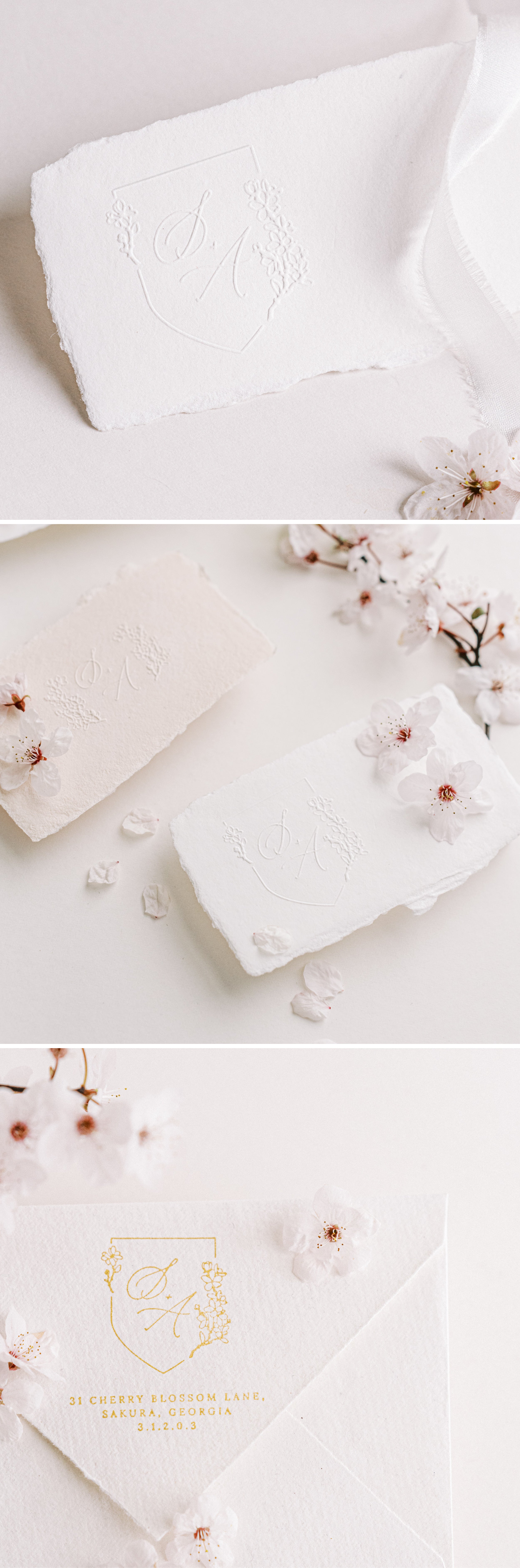 Yoshino Cherry Blossom Monogram Return Address Design | Embosser & Rubber Stamp | 'Sakura' Cherry Blossom Embellishments for Blush Pink Spring Wedding | Heirloom Seals