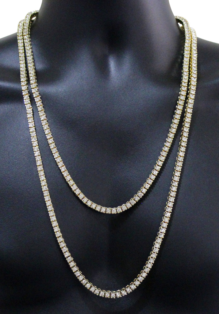 2pc Set Tennis Chains 14k Gold Plated Hip Hop 24&quot; 30&quot; Cz Necklaces – NewAgeBling