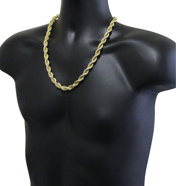 Mens 24 Thick Rope Chain 10mm 14k Gold Plated Solid Necklace Hip Hop Newagebling 0717