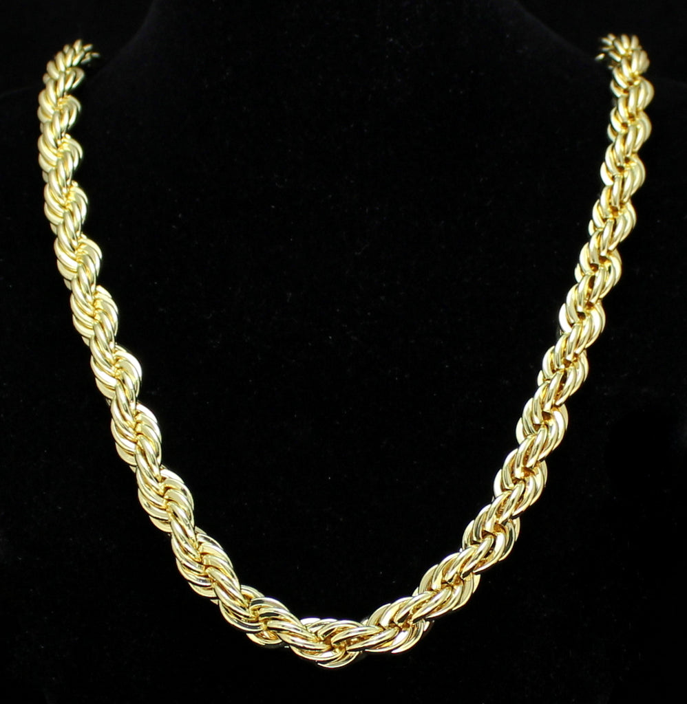 Mens 24 Thick Rope Chain 10mm 14k Gold Plated Solid Necklace Hip Hop Newagebling 