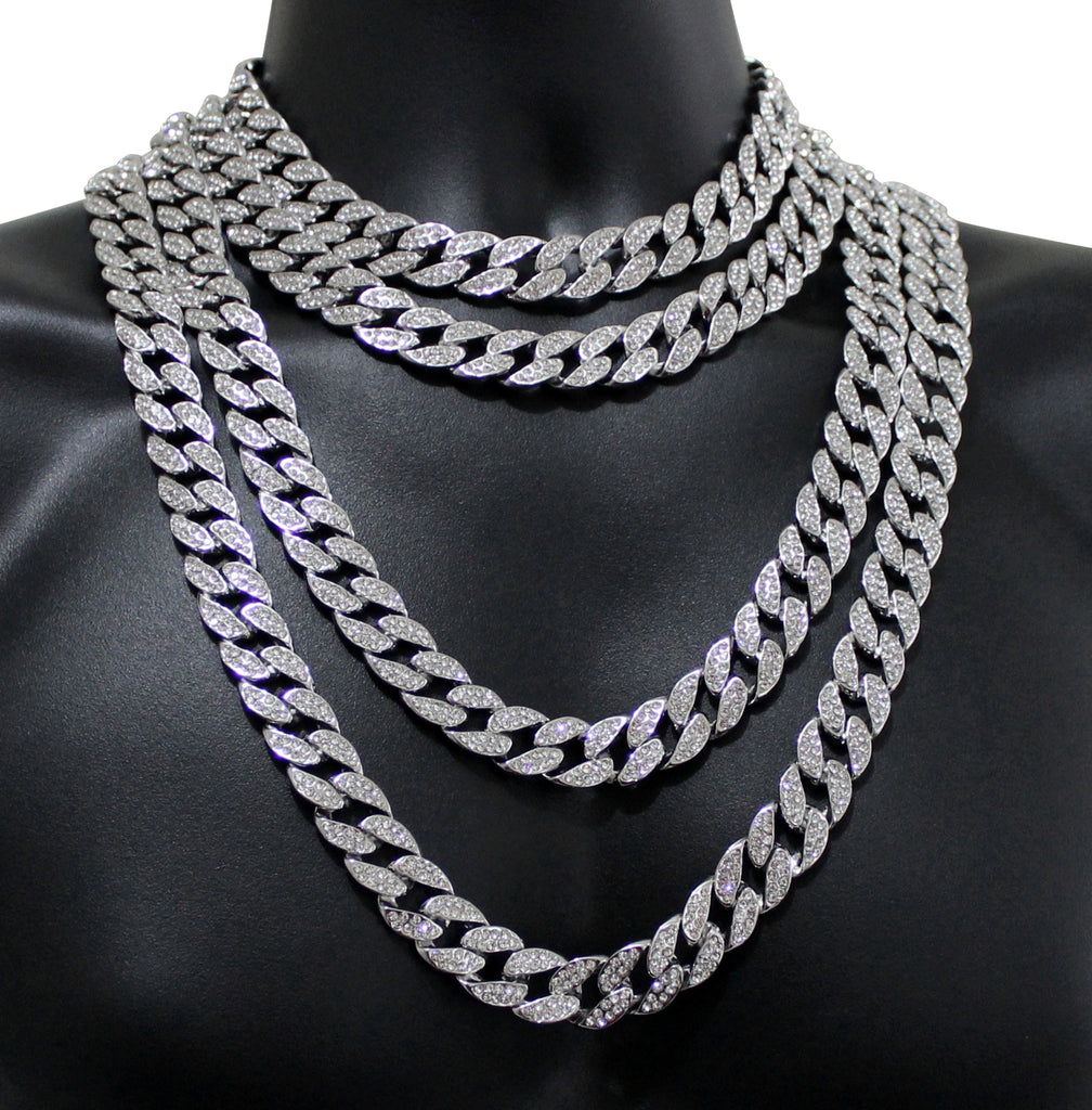 14k White Gold Plated Miami Cuban Link 