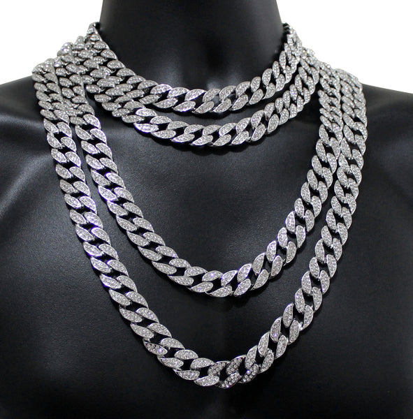 14k White Gold Plated Miami Cuban Link Iced Chain 16