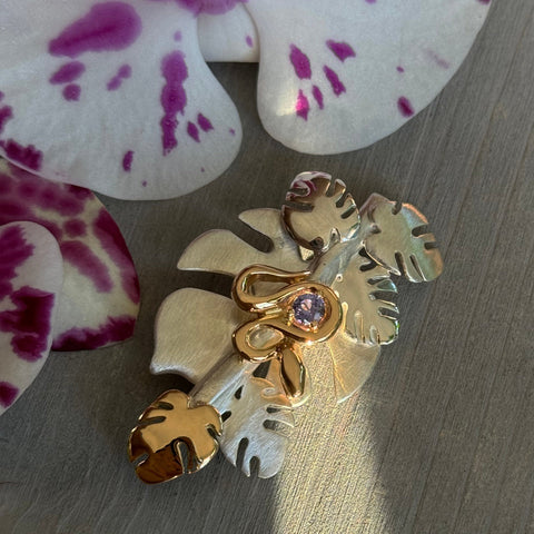 Delphine Leymarie Boheme Monstera Brooch for Reciprocity Jewels at NYCJW 2024 in Fairmined Gold and responsibly mined silver