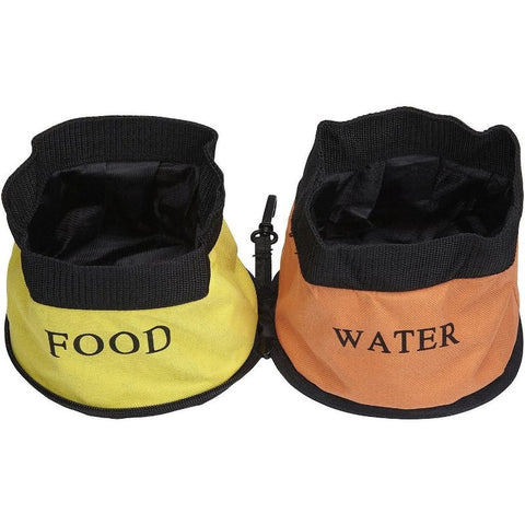 dual folding food and water collapsible pet travel bowl