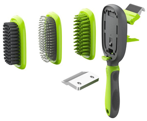 pet life 5-in-1 interchangeable dematting and deshedding bristle pin and massage grooming pet comb