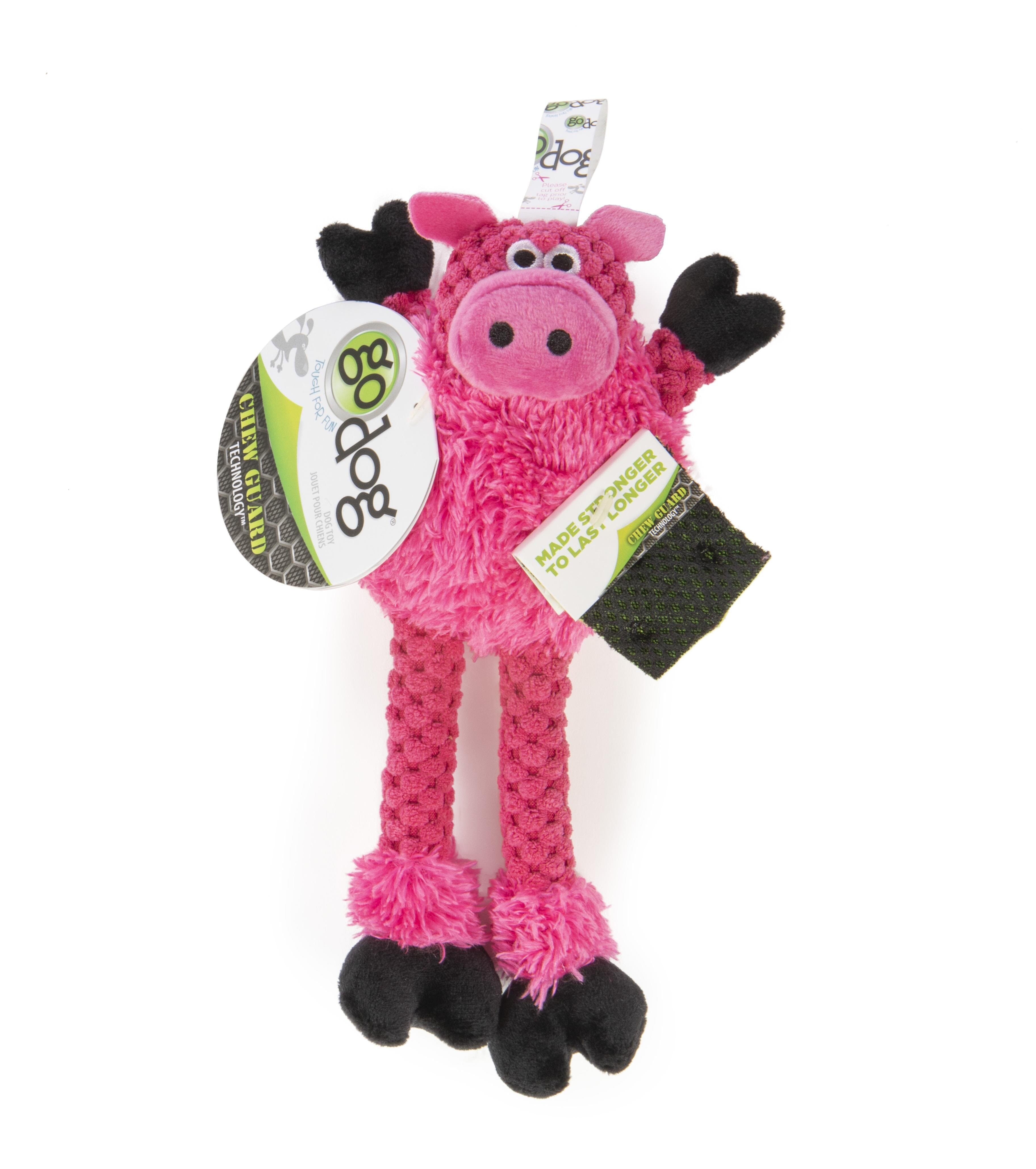 GoDog Checkers Skinny Pig Plush Dog Toy with Chew-Guard Tech - Pink - Mini