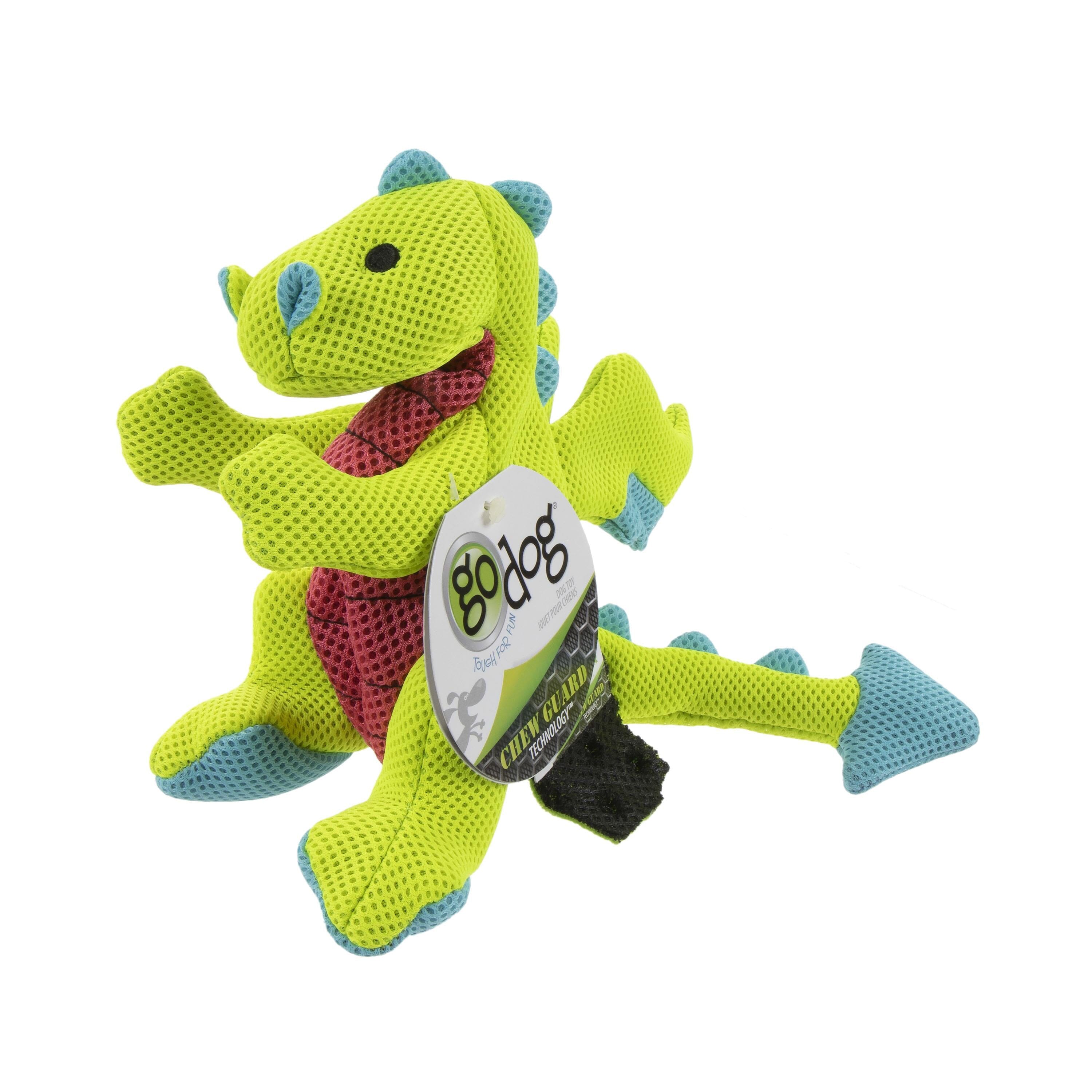 GoDog Dragon Squeak and Plush Dog Toy with Chew-Guard Tech - Green - Small