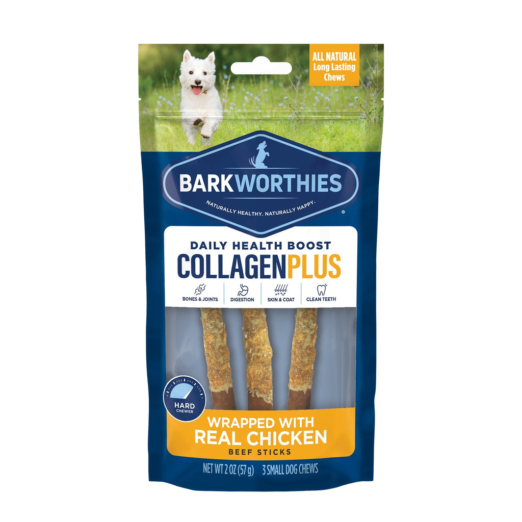 Barkworthies Chicken Wrapped Collagen 6" Natural Dog Chews - 3 Pack  