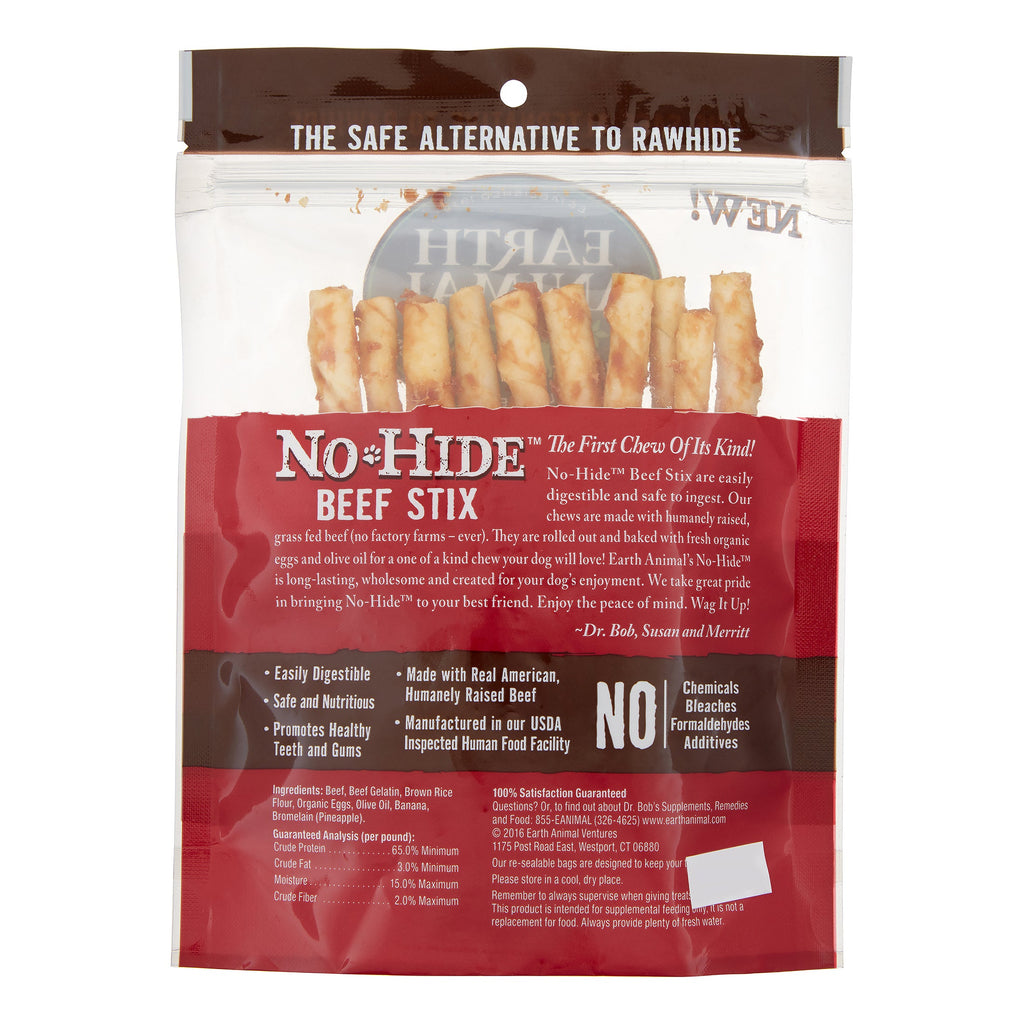 Earth Animal Dog Chews NO HIDE STIX Beef - 10 Piece  