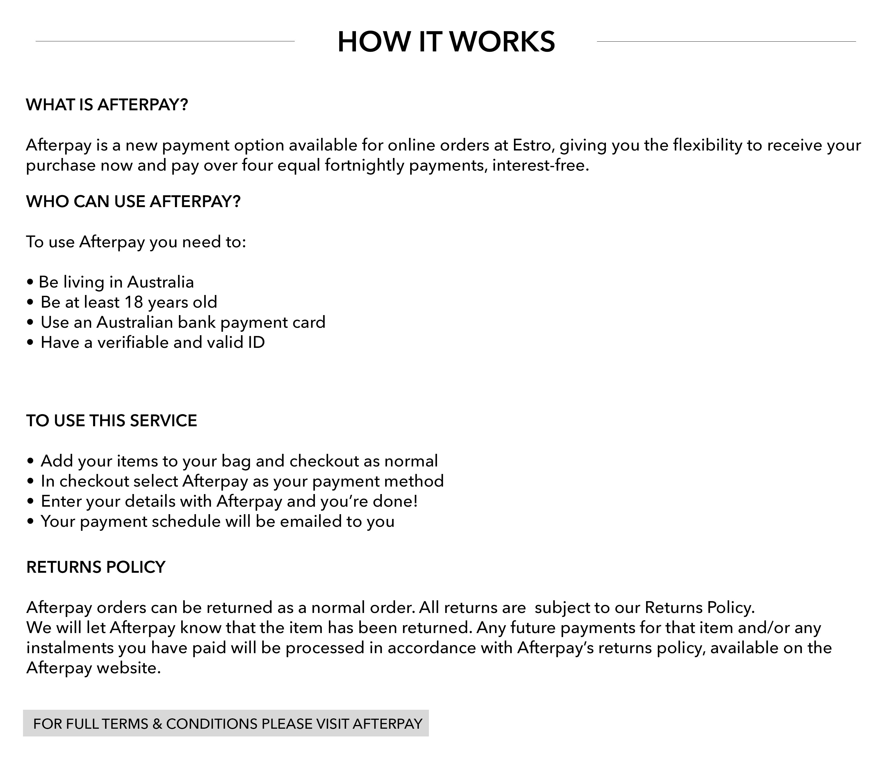 About Afterpay – ESTRO - Luxury 