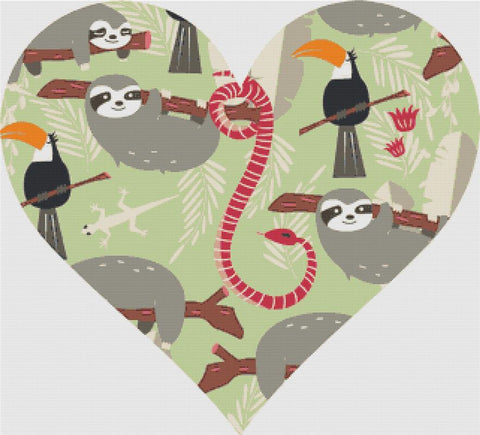 Rainforest Animal Heart - X Squared Cross Stitch
