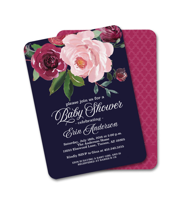 blue floral baby shower invitations