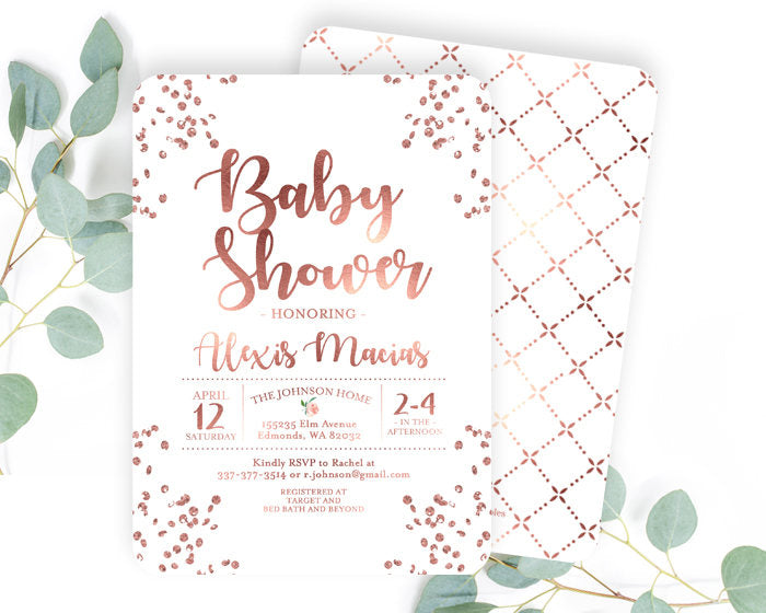 Rose Gold Baby Shower Invitation Baby Boy Shower Invite Rose Gold