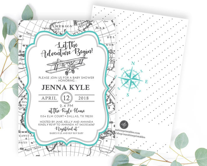 vintage airplane baby shower invitations