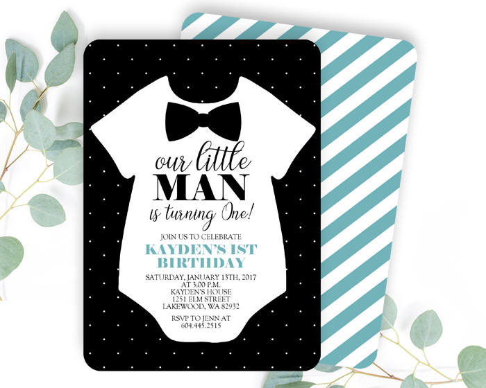 Little Man First Birthday Invitation Bowtie 1st Birthday Invite