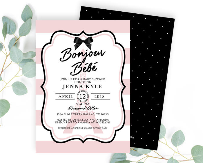 Girl Baby Shower Invitation Bonjour Bebe Paris Baby Shower French Baby Sunshine Printables