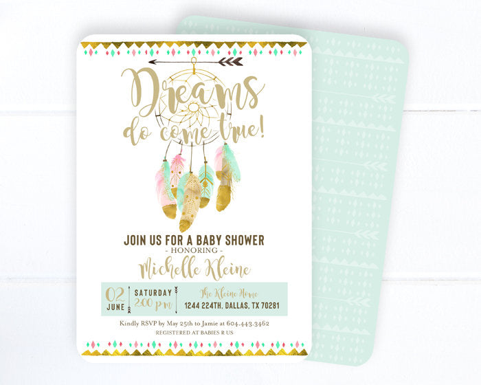 dream catcher baby shower invitations