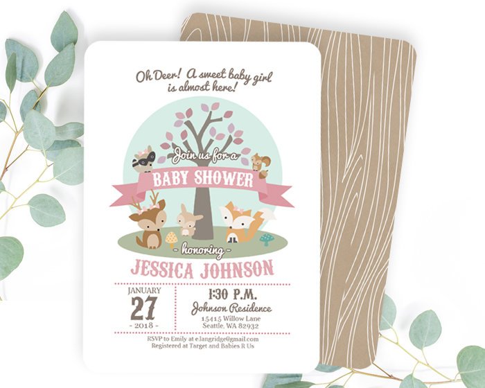 woodland deer baby shower invitations