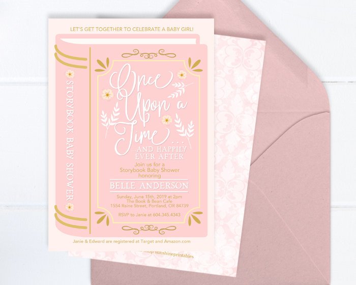 Once Upon A Time Baby Shower Invitation Storybook Girl Baby Shower