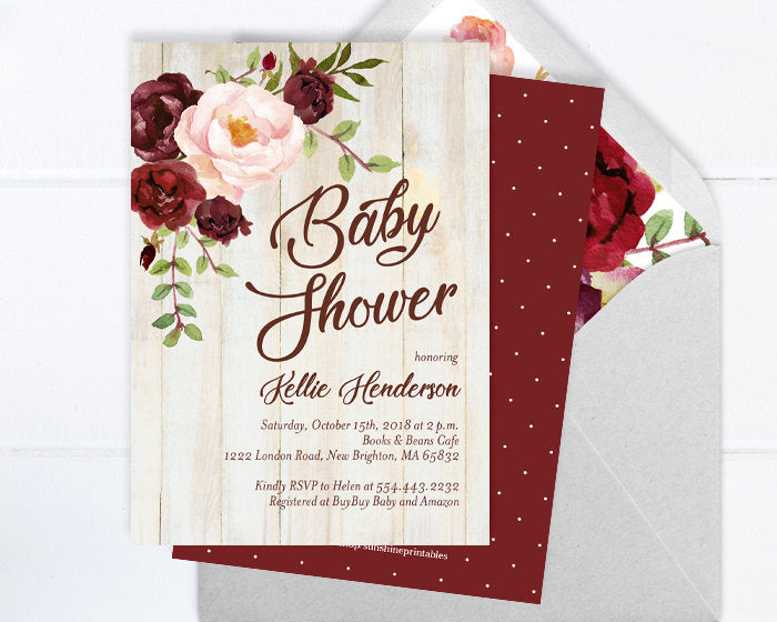 rose themed baby shower invitations