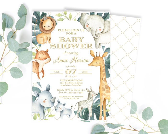 baby animal baby shower invitations