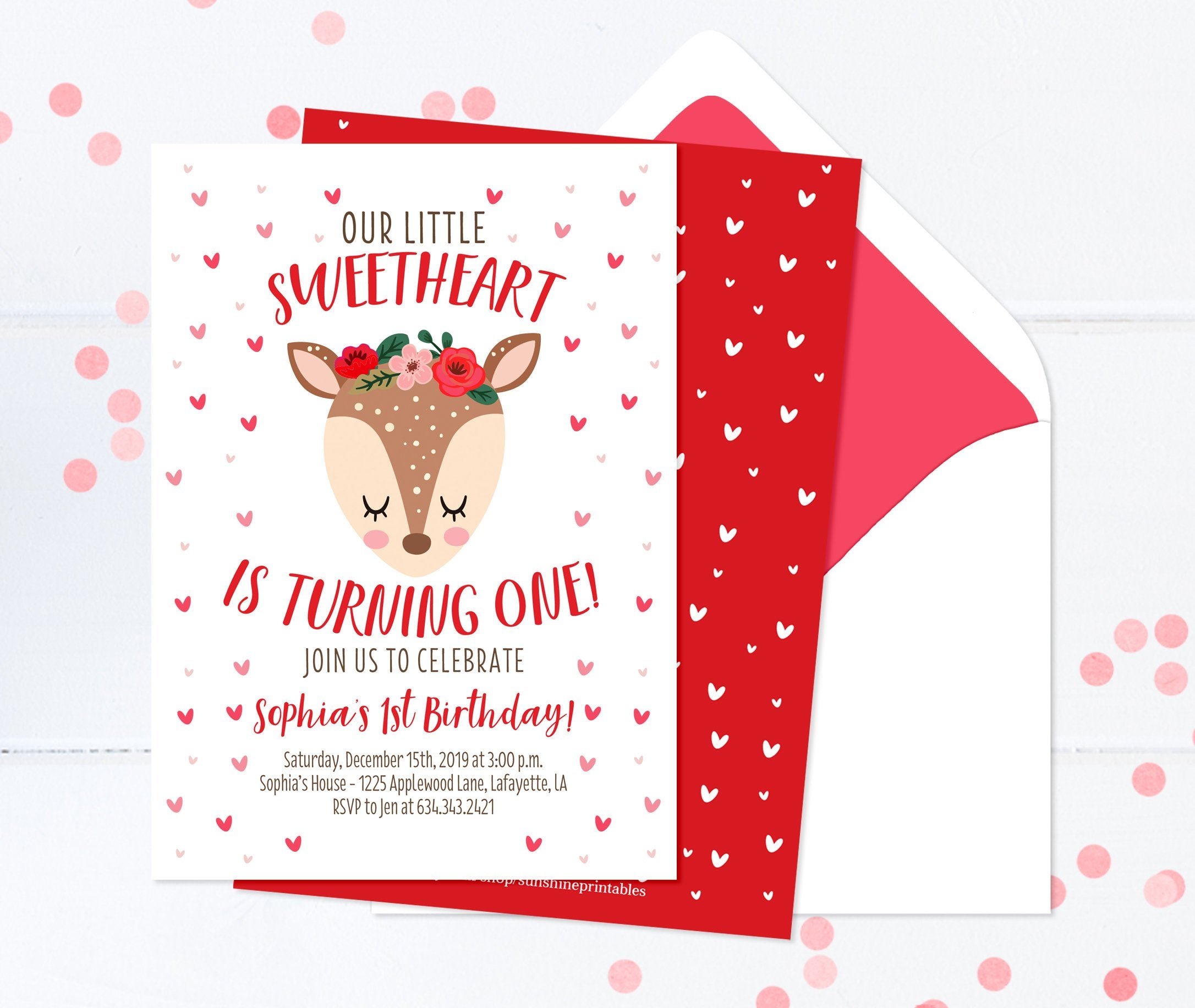 Sweetheart 1st Birthday Invitation Girl First Birthday Invite