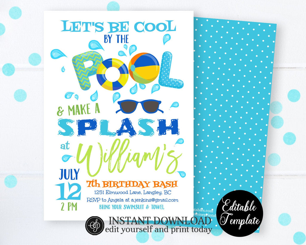 Swimming Birthday Party Invite Cool By The Pool Birthday