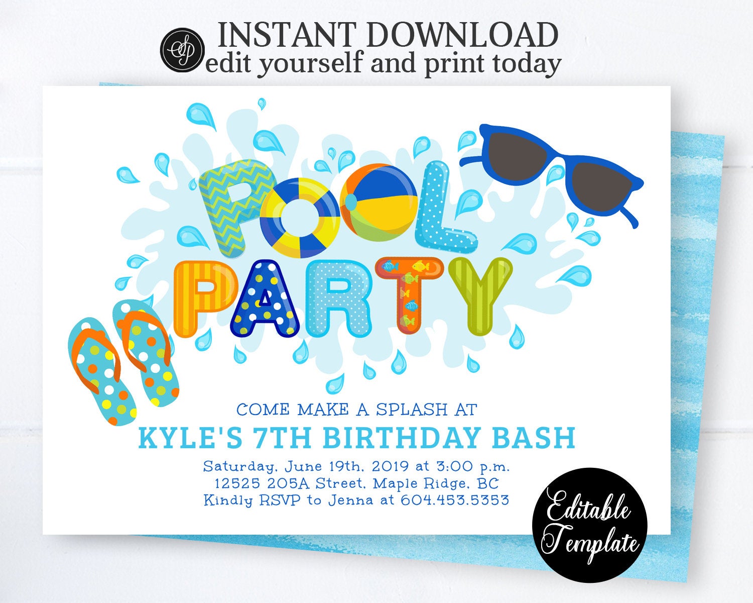 Free Printable Swimming Pool Birthday Party Invitations - FREE