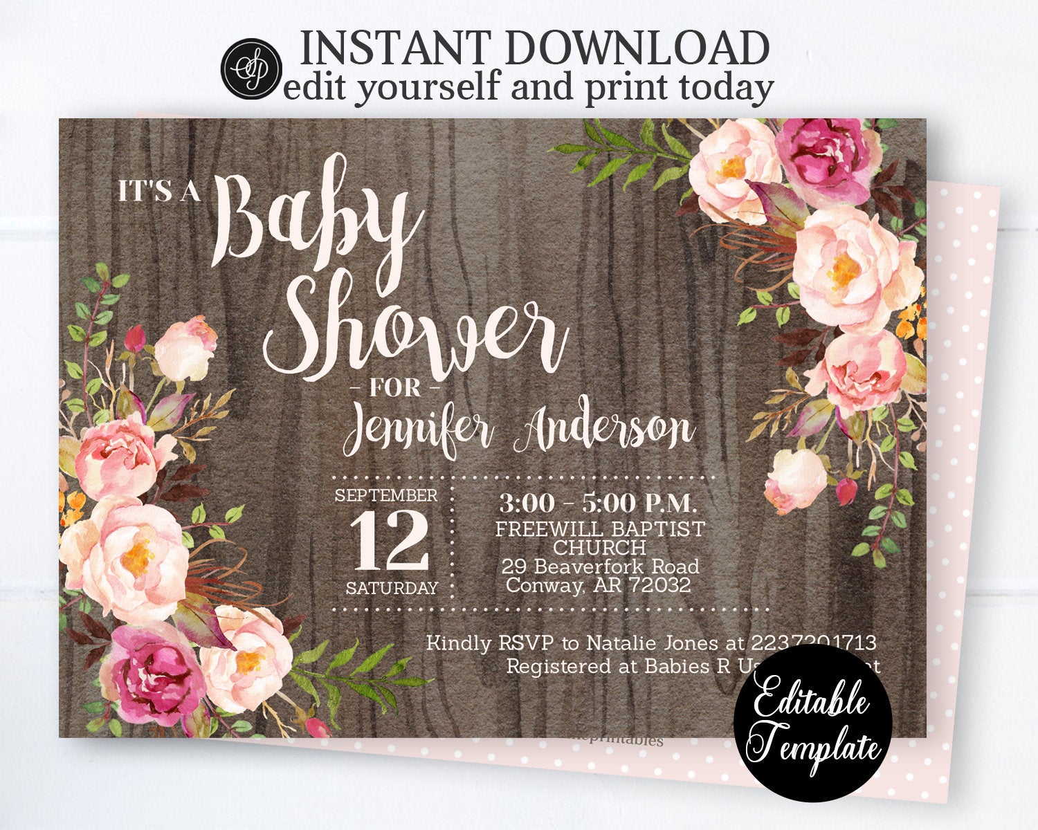 rustic floral baby shower invitations