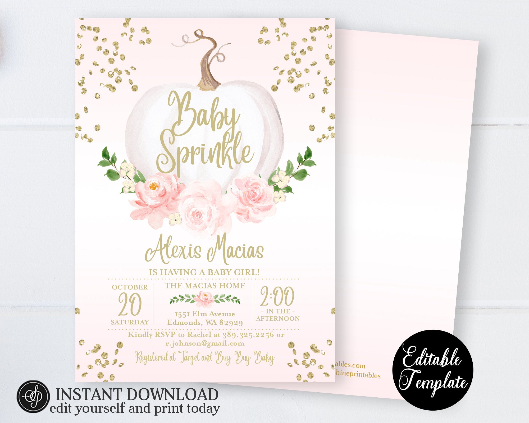 pink pumpkin baby shower invites