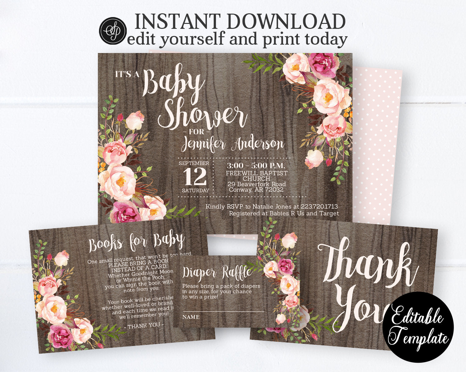 rustic floral baby shower invitations