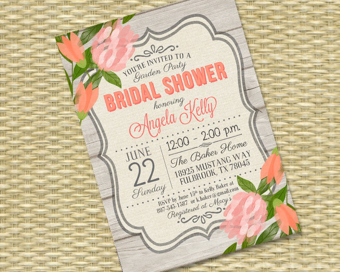 Bridal Shower Invitation Rustic Bridal Brunch Country Style Shabby