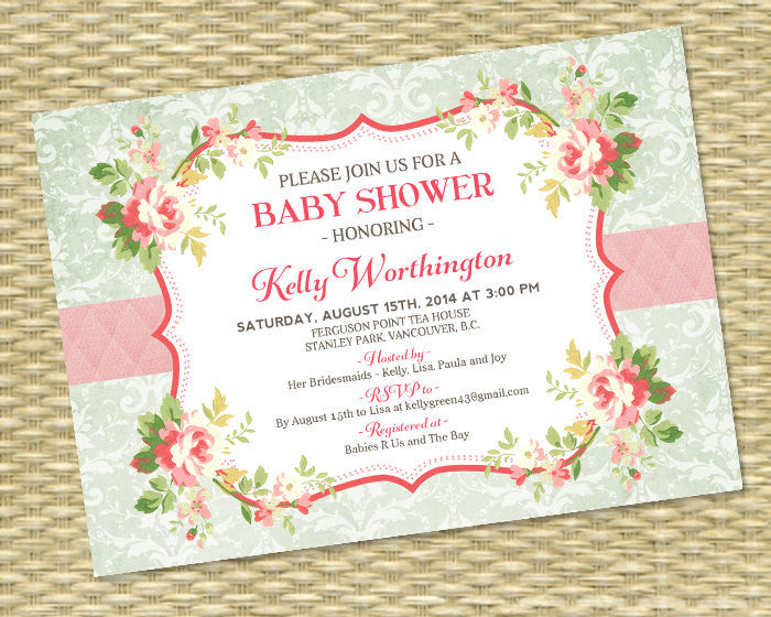 vintage baby girl shower invitations