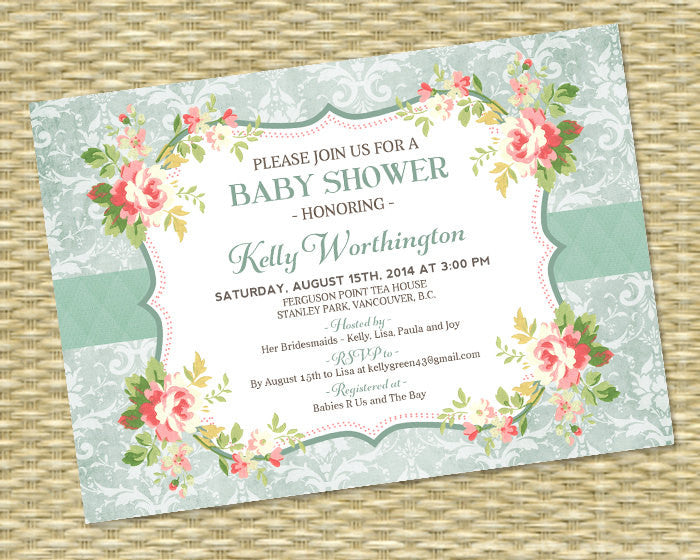 vintage baby girl shower invitations