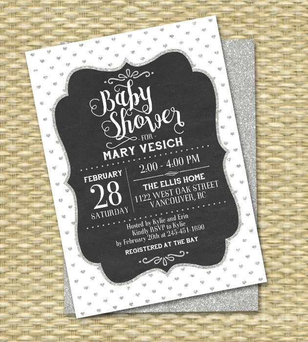 black white and gold baby shower invitations