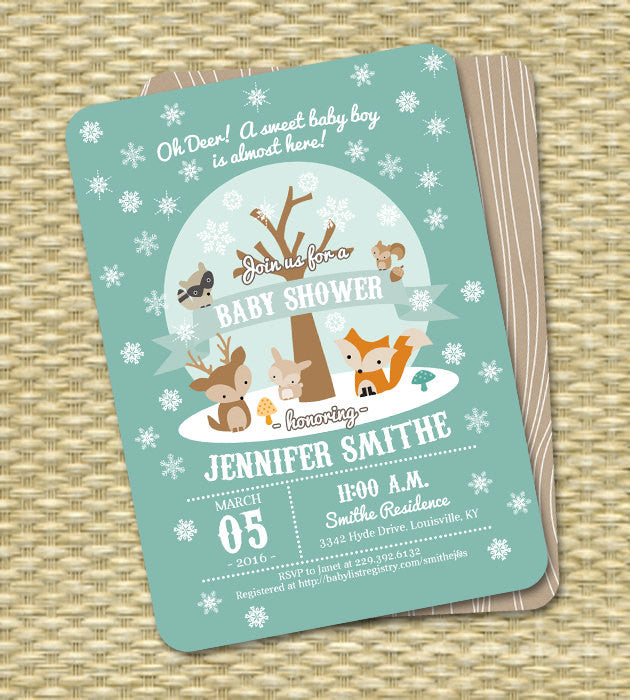 Winter Woodland Baby Shower Invitation Winter Baby Shower Woodland Ani Sunshine Printables