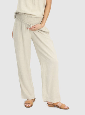 Maternity Linen Pant in Beige - Angel Maternity - Maternity clothes - shop online