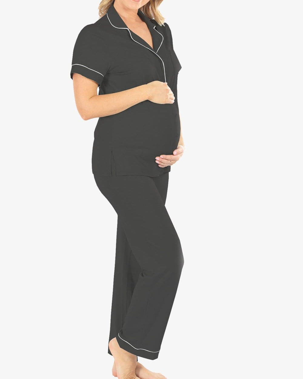 Quince  Women's Bamboo Jersey Maternity & Nursing Short Sleeve Pajama Set  in Black, Size XL - Yahoo Shopping