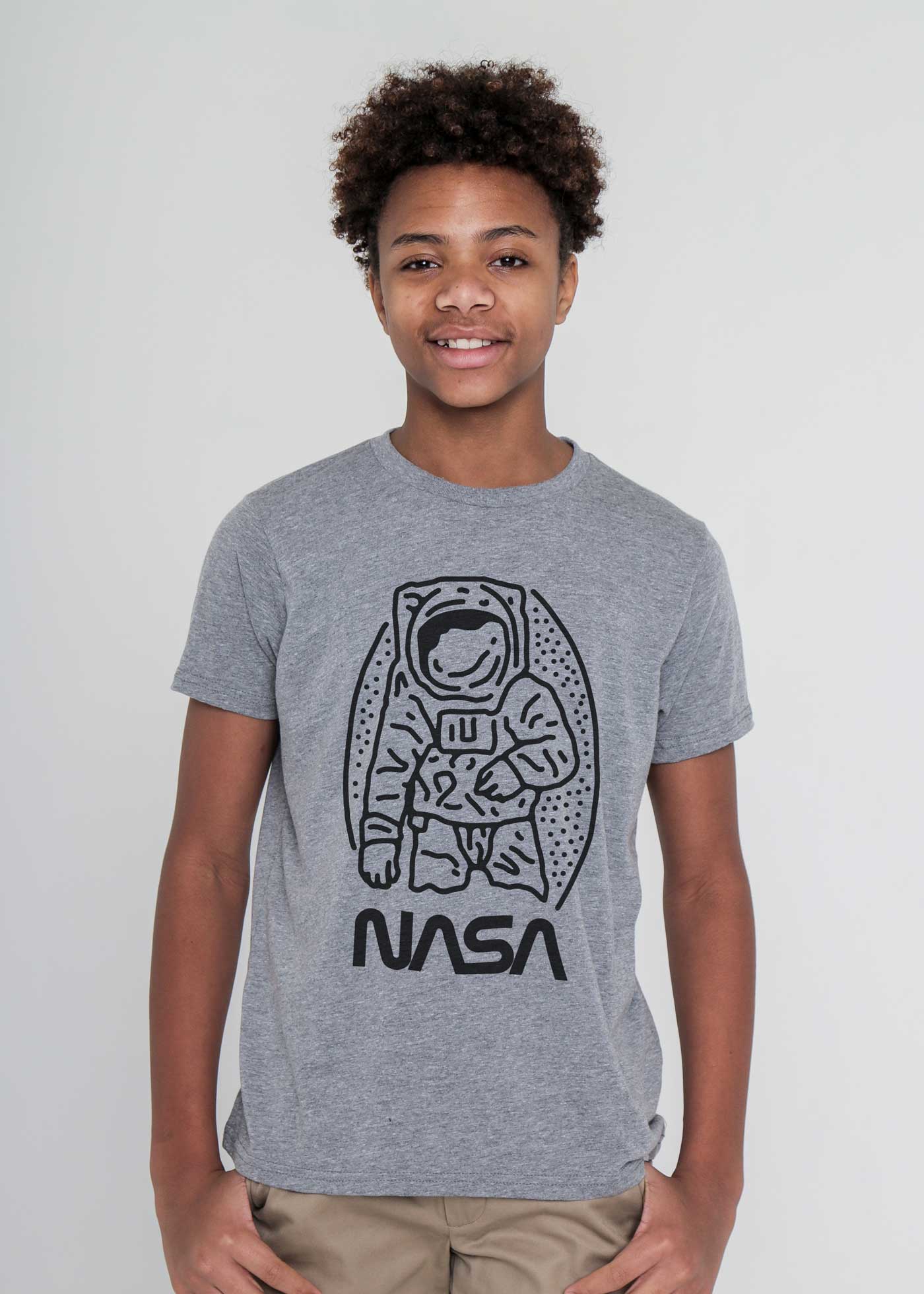 Kid\'s — Grey Kid Minimal Dangerous Astronaut NASA T-Shirt Heather